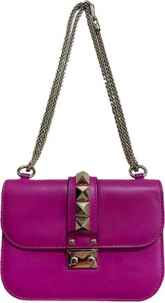 Valentino Garavani Fuschia Glam Lock Studded Shoulder Bag