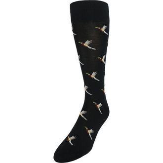 Trafalgar Store Birds of a Feather Mercerized Cotton Mid-Calf Socks in Black at Nordstrom
