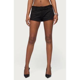 Edikted Thea Belted Low Rise Twill Shorts in Black at Nordstrom, Size X-Large