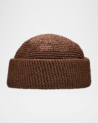 Loro Piana Mens Doroteo Raffia Crochet Beanie Hat
