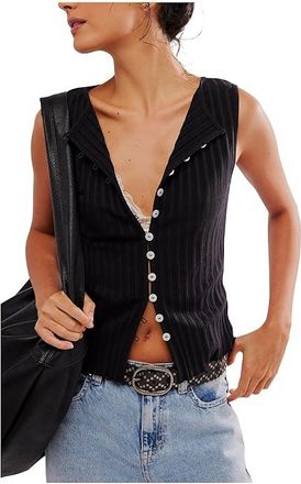 Free People Tilly Vest Womens T Shirt Black : XL (Womens 16), Cotton