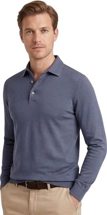 Profuomo Poloshirt blauw lange mouw gemeleerd