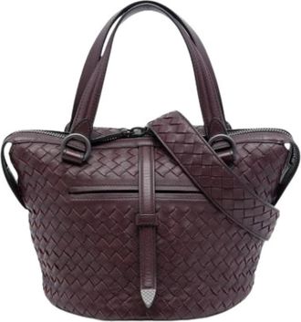 Bottega Veneta Pre-owned Woven Nappa Satchel - Dames - Vintage Handtas - Paars - ONE Size - Leer - Vintage