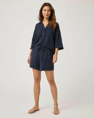 Splendid Womens Splendid Coastal Shorts Blue Linen Blend Drawstring Waist DDR2806