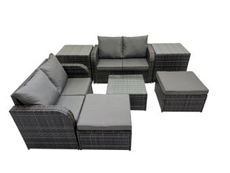 Fimous Love Sofa Square Coffee Table Set with 2 Side Table 2 Big Stools in Dark Grey