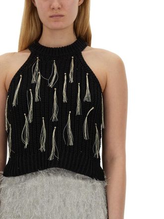 Alysi Fringe-Trimmed Cotton Blouse - Black