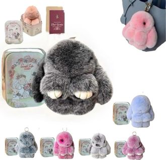 Generic Pomlulu Bunny Weighted Paws,Bunny Lulu Keychain with Tin,Bunnylulu with Box, Plush Cute Simulation Rabbit, Easter Ornament (Black)