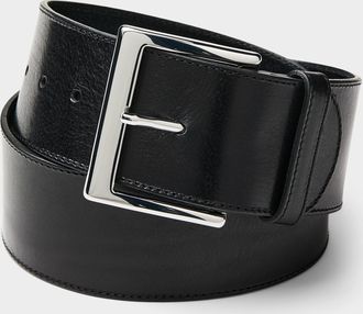 Simons Womens Silver square-buckle wide leather belt