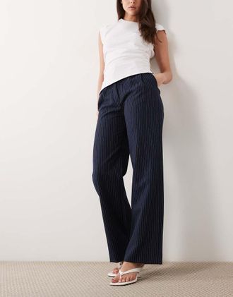 Abercrombie & Fitch Sloane - Pantaloni a vita molto alta blu navy gessati