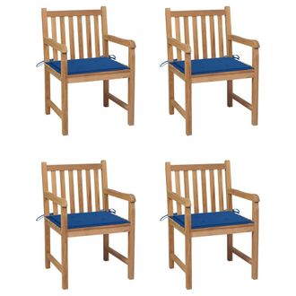 vidaXL Sillas De Jard&iacute;n 4 Uds Madera De Teca Con Cojines Azul Royal Vidaxl