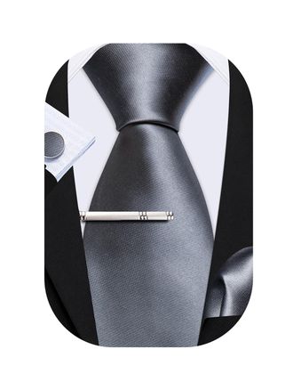 Barry.Wang Mens Ties Set Solid Color Silk 3.3 Tie Pocket Square Cufflinks Clip Set Business Wedding Party Necktie for Men