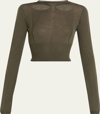 Rick Owens Cutout Long-Sleeve Crop Sweater