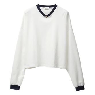 Versace Sweatshirts, female, White, Size: S Ribbed V-neck Sweatshirt