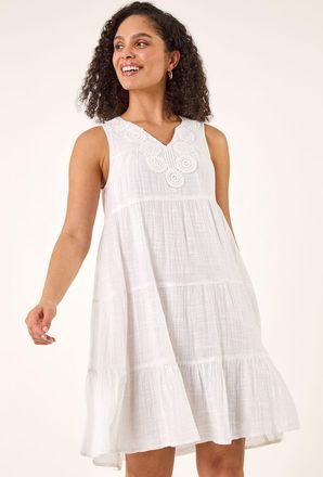 Roman Cotton Trim Detail Smock Dress