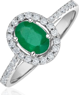 The Diamond Store Emerald 0.70ct And Diamond 18K White Gold Ring