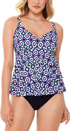 Swim Solutions Printed Tiered Tummy Control One Piece Swimsuit In Jewels
