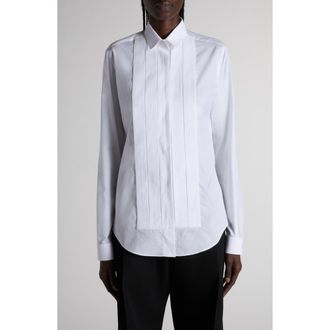 Tom Ford Pleated Bib Cotton Twill Shirt in White at Nordstrom, Size 10 Us