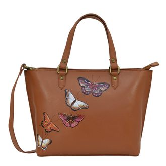 Anuschka Womens Original Hand-Painted Genuine Leather Medium Tote, Butterflies Honey, One Size