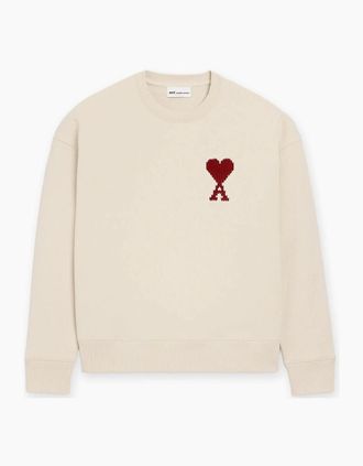Ami Mens Mens Ami White Moonlight Cotton AMI DE COEUR Heavy Loopback Sweatshirt - Cream - Size: 36