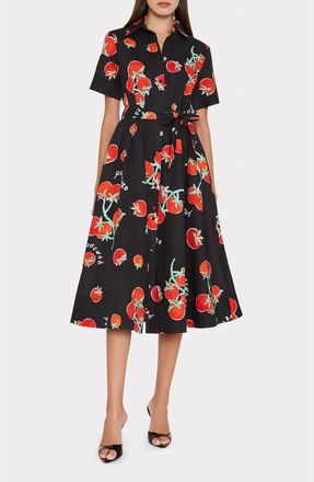 Milly Lexi Tomato Print Midi Dress in Black/Red at Nordstrom, Size 10