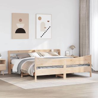 Berkfield Home Sleek Bed Frame with Headboard 180x200 cm Super King Solid Wood Pine in Light Brown