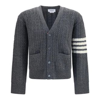 Thom Browne Cardigan in Lana Merino con Ancora Intarsiata 4-Bar - - Knitwear - Uomo - Grigio - M