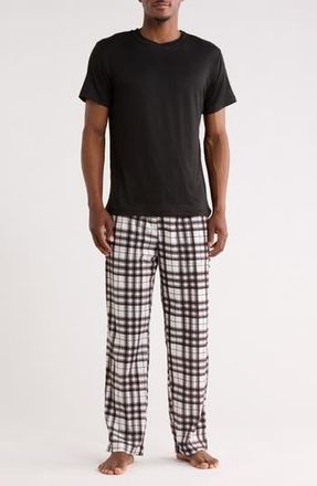 Geoffrey Beene Crewneck T-Shirt & Plaid Pajama Pants Set in Black/White at Nordstrom Rack, Size X-Large