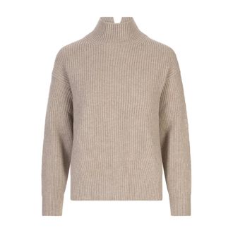 Agnona Cashmere Knitwear, female, Brown, Size: XS Brown Ribbed Cashmere Pullover Sweater