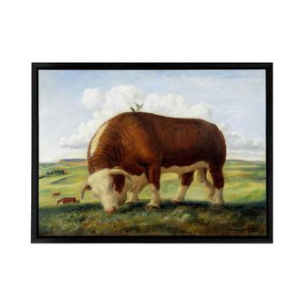 Artery8 John S Curry Ajax Hereford Bull & Birds Framed Canvas Wall Art Print | Size: W24 x H32