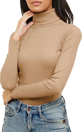 Re Tech UK Ladies Plain Ribbed Cotton Polo Turtle Roll Neck Tunic Top Jumper Full Sleeve, Stone, L/XL 16-18 Plus Size