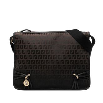 Fendi Pre-owned Womens Zucchino Canvas F Charm Crossbody - Black Textile - One Size