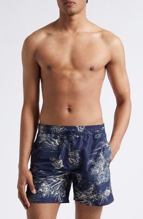 Moncler Tropical Print Swim Trunks in Blue at Nordstrom, Size Xx-Large