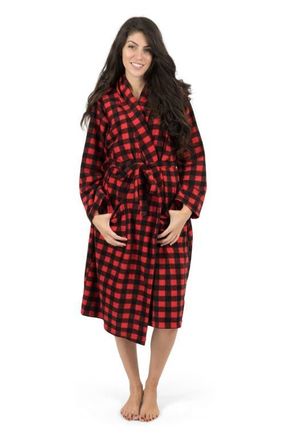 Leveret Womens Fleece Robe in Plaid Black & Red at Nordstrom, Size X-Large
