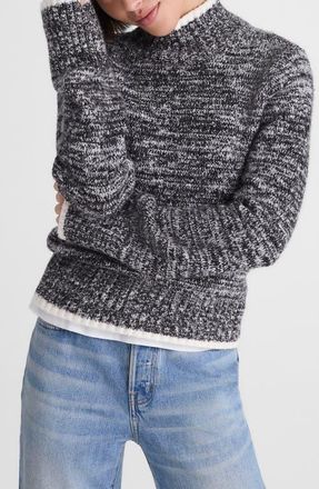 Madewell Marled Mock Neck Cotton Blend Sweater in Black And White Marl at Nordstrom, Size Xx-Large