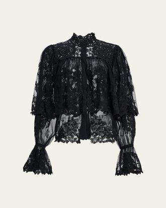 Kobi Halperin Kaylor Layered Embroidered Mesh Blouse