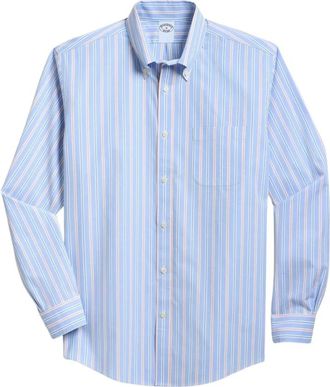 Brooks Brothers Regular Fit Non-Iron Katoenen Overhemd met Button Down Kraag - Heren - Casual Overhemden - Blauw - XL - Katoen - Overhemden