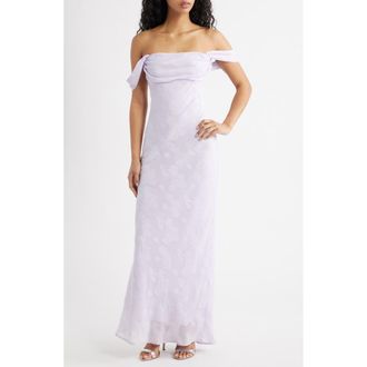 Princess Polly Azura Off The Shoulder Cocktail Maxi Dress in Lilac at Nordstrom, Size 10