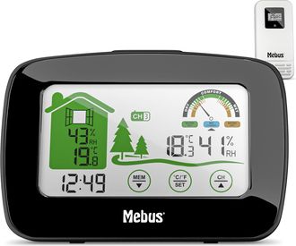 Mebus Funkgesteuerte Wetterstation Mit Au&szlig;ensensor, Thermometer/hygrometer (innen/au&szlig;en), Wohlf&uuml;hlindikator Bewertet Raumklima, Min-/max-funktion, Displaybe