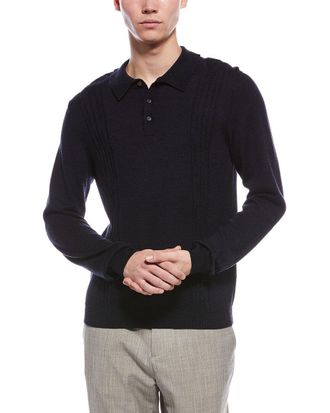 Bruno Magli Cable Front Merino Wool Polo Sweater