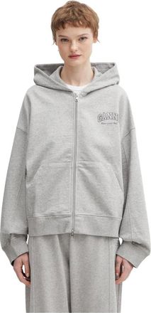 Ganni Hoodies & sweatvesten, Dames, Grijs, S, Katoen, Essential Zip Hoodie