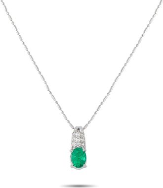 Luxury Bazaar Platinum 0.08ct Diamond and Emerald Pendant Necklace MF08-041426