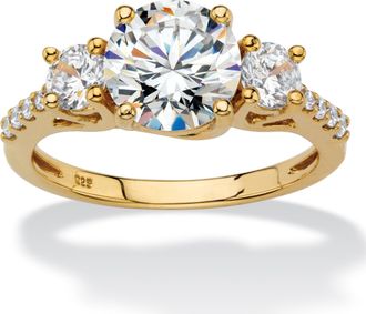 Palm Beach Jewelry 2.62 TCW CZ Gold-Plated Silver 3-Stone Ring