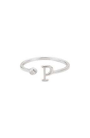 Adornia Cubic Zirconia Initial Adjustable Band Ring in Silver-P at Nordstrom Rack