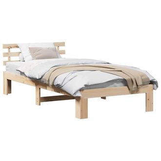 Berkfield Home Natural Pine Wood Bed Frame Natural Solid Pine wood 90 x 200 cm in Beige