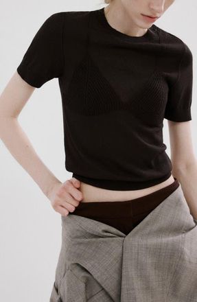 Mango Short Sleeve Sweater in Brown at Nordstrom, Size X-Large