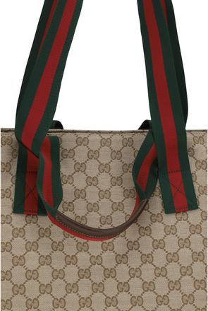 Gucci Mens Tote Bag Gg Motif Leather Trim Vintage Sand-Dark Brown-Vrv Polyester Shoulder Sand/dark Brown/vrv