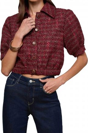 L'agence Cove Crop Short Sleeve Jacket In Brown/black Cherry Multi Tweed