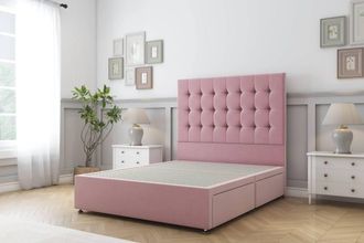 Sloomy Alabama Plush Divan Bed Base 2 Drawers - 54 Standing Headboard in Pink | Size: Double