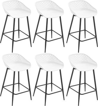 Woltu Woltu - 6x Taburetes De Bar O Cocina, Taburetes De Bar Profesionales, Con Respaldo Y Reposapi&eacute;s, Blanco