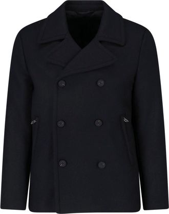 Diesel Grey Technical Wool Double-Breasted Peacoat